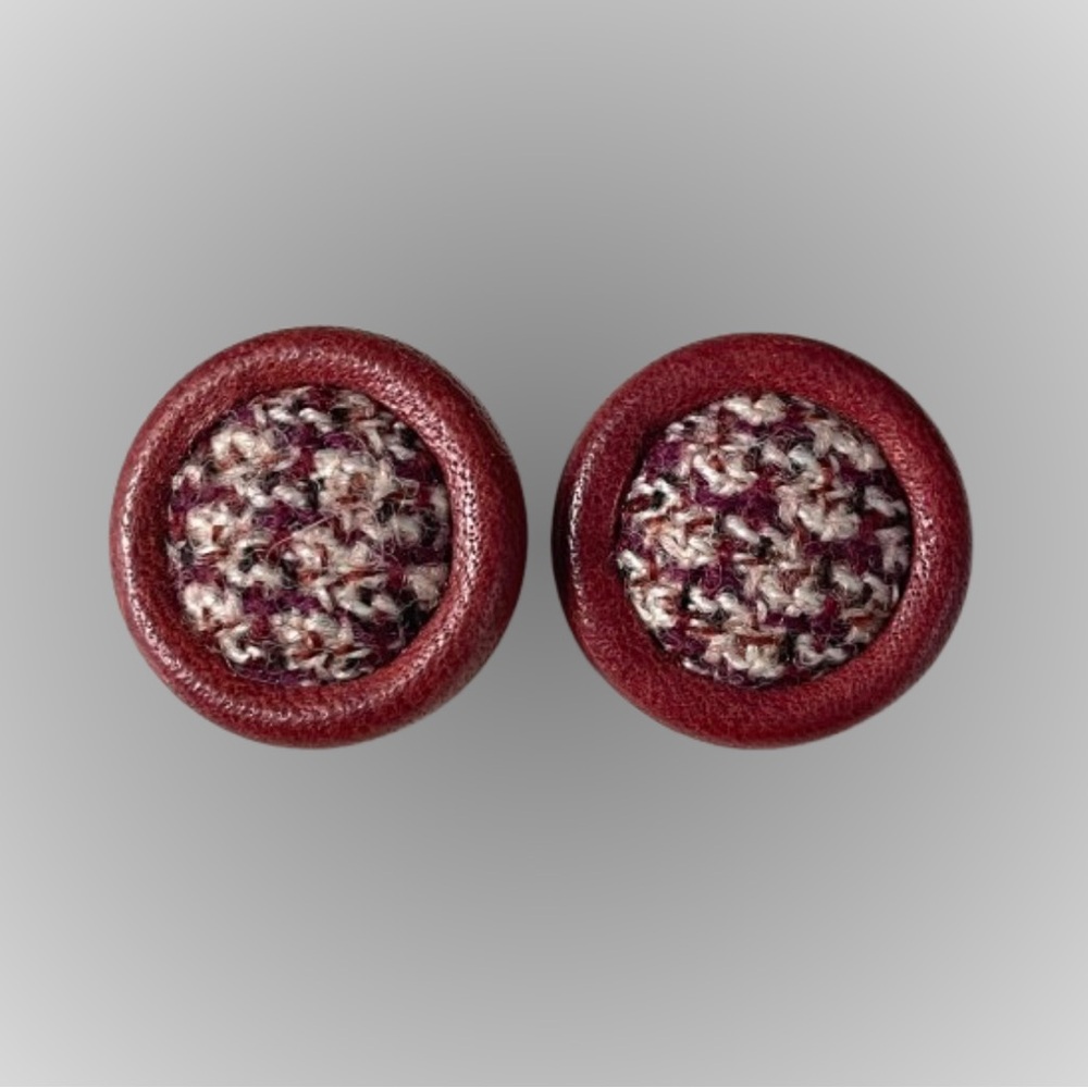 Vintage tweed button disc clip earrings